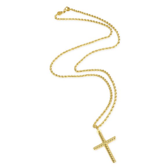 18K Yellow Gold Cross on Rope Chain Necklace - Picture 2 of 3
